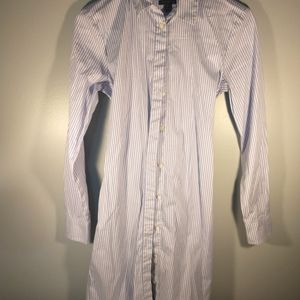 Ann Taylor Blue White Vertical Striped Long Sleeve Button Up Shirt Dress XS